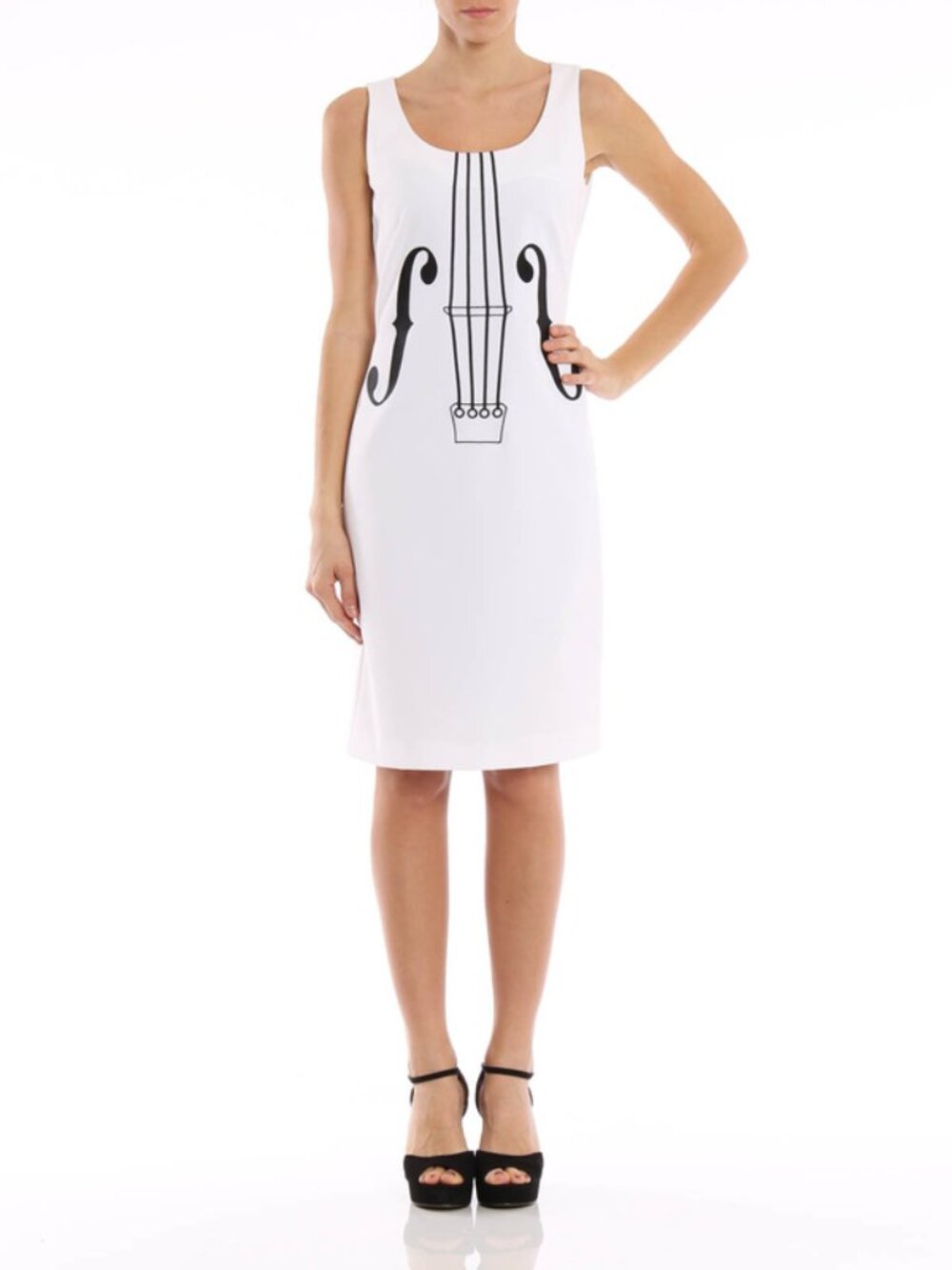 Boutique Moschino White Violin Embroidered Shift Dress US 2 Italy 36 - Picture 2 of 13